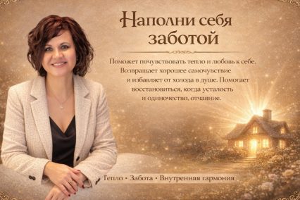 Наполни себя заботой и безопасностью. Поможет почувствовать тепло и любовь к себе. Возвращает хорошее самочувствие и избавляет от холода в душе. Помогает восстановиться когда усталость и одиночество, отчаяние.